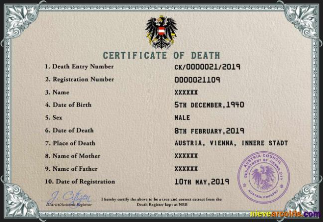 Austria death certificate